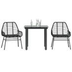 vidaXL 3-delige Tuinset poly rattan glas zwart, Tuin en Terras, Tuinsets en Loungesets, 2 zitplaatsen, Nieuw, Tuinset, Verzenden