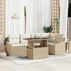 vidaXL 6-delige Tuinbankenset met kussens poly rattan beige, Verzenden, Nieuw, Rotan