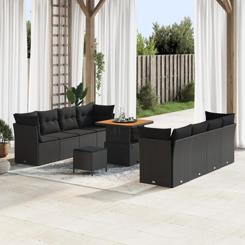 vidaXL 11-delig Tuinbankstel met Kussens in het Zwart van, Tuin en Terras, Tuinsets en Loungesets, Nieuw, Verzenden