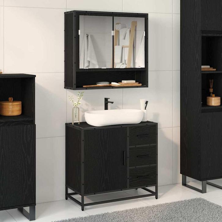 vidaXL Badkamertenk te kast met lade Zwart eiken 65 x 33 x, Huis en Inrichting, Badkamer | Badkamermeubels, Nieuw, Verzenden