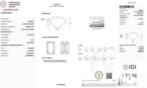 1 pcs Diamant (Natuurlijk) - 1.50 ct - Smaragd - I - VVS2 -, Sieraden, Tassen en Uiterlijk, Edelstenen