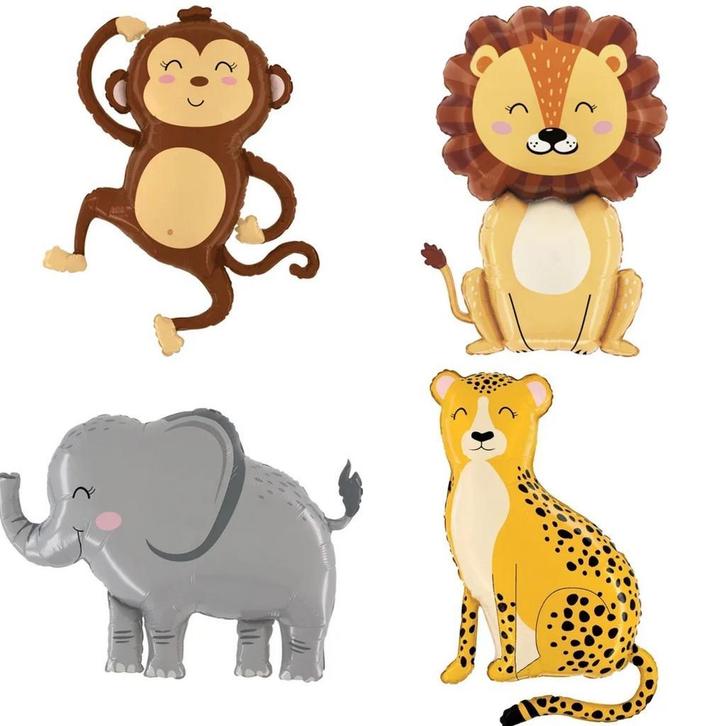 Jungle Animals 4-delige folie ballonnen set, Hobby en Vrije tijd, Feestartikelen, Verjaardag, Nieuw, Versiering, Verzenden