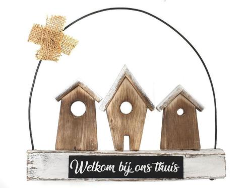 Huisjes hanger 26x30 cm welkom naturel/Antique white, Huis en Inrichting, Woonaccessoires | Wanddecoraties, Nieuw, Ophalen of Verzenden