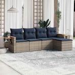 vidaXL 5-delige Loungeset met kussens poly rattan grijs, Verzenden, Nieuw, Rotan, Loungeset