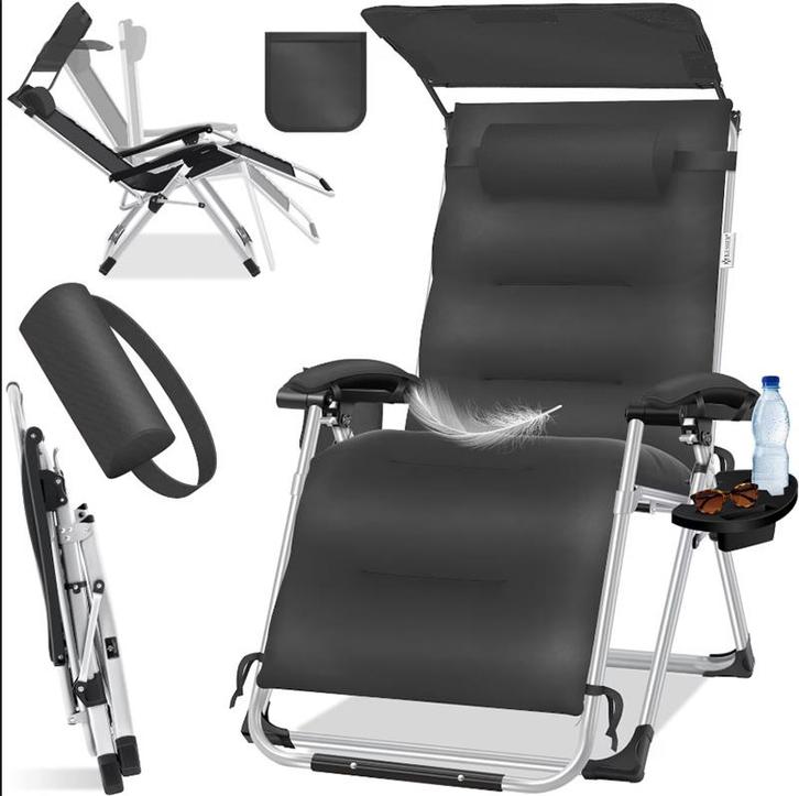 Ligstoel / tuinstoel - opvouwbaar - met bekerhouder - met, Tuin en Terras, Tuinsets en Loungesets, Verzenden