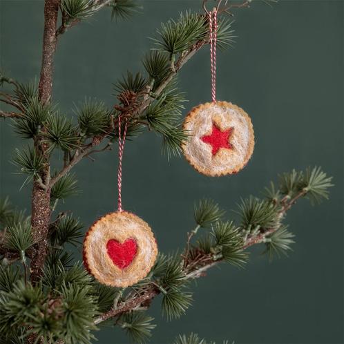 Hangers Vilt Kerst - 2 Stuks - Linzer Koekje Hart & Ster - B, Diversen, Kerst, Nieuw, Ophalen of Verzenden