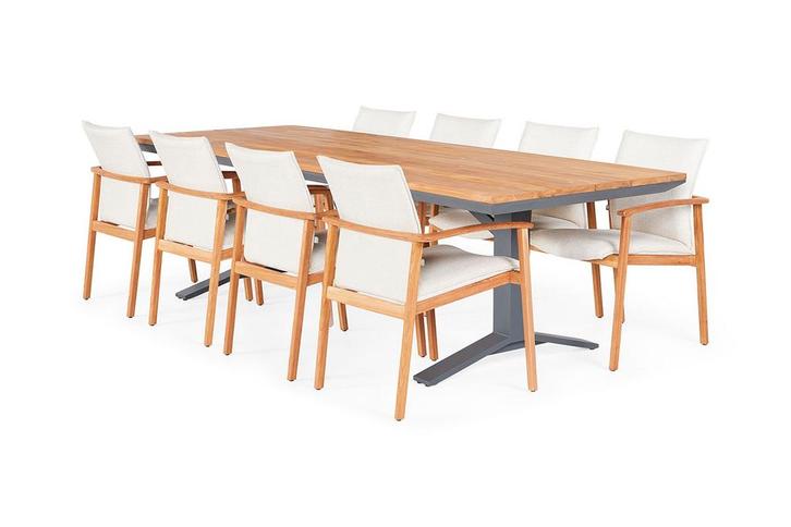 Suns Florine dining set teak met Stockholm tuintafel 280 x, Tuin en Terras, Tuinsets en Loungesets, Ophalen of Verzenden
