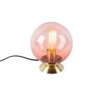 Art deco tafellamp messing met roze glas - Pallon, Nieuw, Glas, Minder dan 50 cm