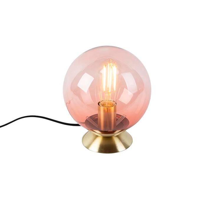 Art deco tafellamp messing met roze glas - Pallon, Huis en Inrichting, Lampen | Tafellampen, Nieuw, Glas, Minder dan 50 cm