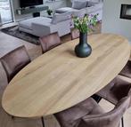 Eiken houten boomstamtafel | robuuste tafel | metalen poten, 100 tot 150 cm, Eikenhout, Ophalen of Verzenden, Vijf personen of meer