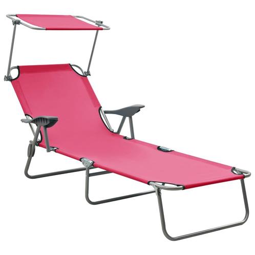 vidaXL Ligbed met luifel staal roze, Tuin en Terras, Ligbedden, Nieuw, Verzenden