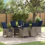 vidaXL 7-delige tuinset met kussens - Grijs poly riet, Verzenden, Nieuw, Metaal