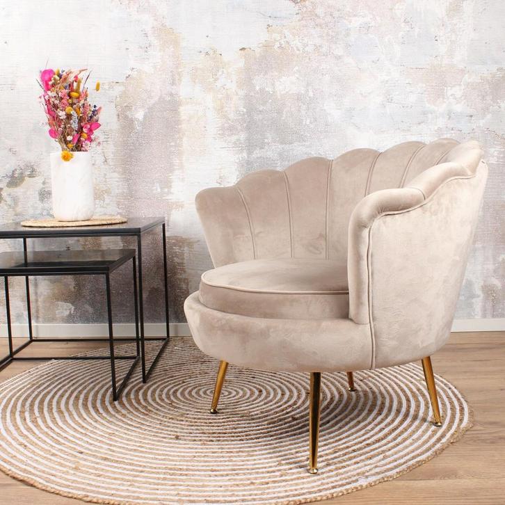 Feliz fauteuil velvet champagne/taupe, Huis en Inrichting, Stoelen, Nieuw, Ophalen of Verzenden