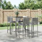 vidaXL 5-delige Tuinbarset met kussens poly rattan grijs, Verzenden, Nieuw, Rotan, 4 zitplaatsen