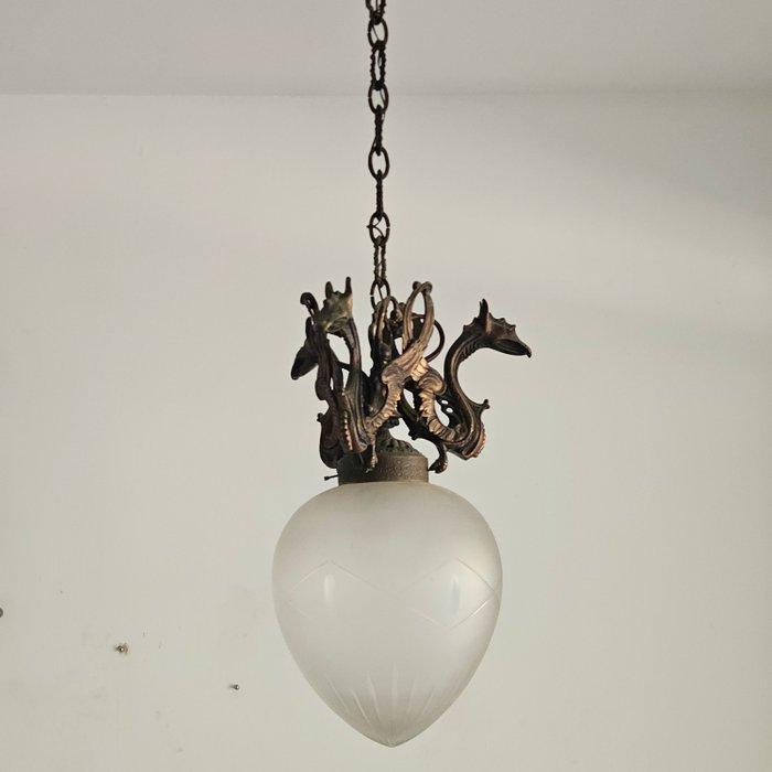 Plafondlamp - Glas, Zinklegering - mythologische figuren, Antiek en Kunst, Curiosa en Brocante