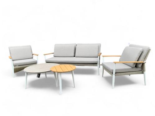 Tuinset Sandro inclusief 2 tafeltjes | Aluminium Frame Wit, Tuin en Terras, Tuinsets en Loungesets, Loungeset, Nieuw, 4 zitplaatsen