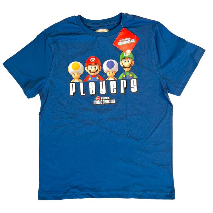 Bioworld New Super Mario Bros: Players - Blauw T-Shirt - S (, Spelcomputers en Games, Games | Overige, Nieuw, Verzenden