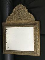 Spiegel- Antieke geel koperen spiegel - Messing, Spiegelglas, Antiek en Kunst