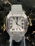 Cartier Santos - White Dial - Large- Iced Out - Diamonds, Sieraden, Tassen en Uiterlijk, Horloges | Heren, Overige merken, Staal