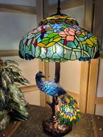 Bureaulamp - Glas-in-lood, Gietijzer - Glazen pauwenlamp