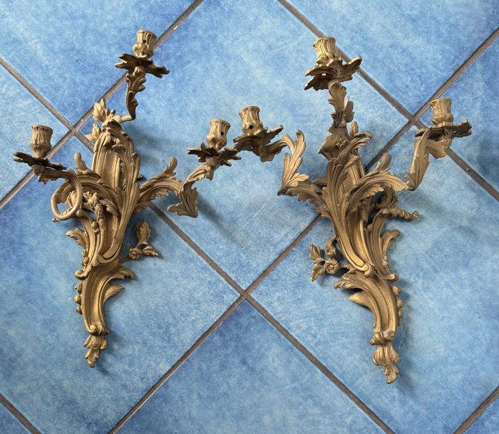 Wandkandelaar (2) - Verguld messing - APPLIQUE OTTONE, Antiek en Kunst, Curiosa en Brocante