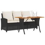 vidaXL Tuinbank 3-zits met kussens & tafel poly rattan zwart, Verzenden, Nieuw, Rotan