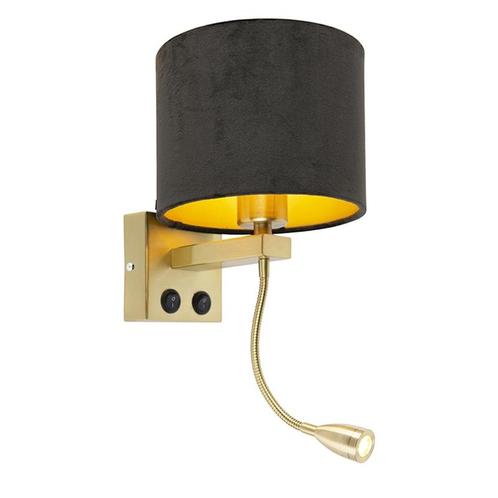 Moderne wandlamp messing met kap zwart velours - Brescia, Huis en Inrichting, Lampen | Wandlampen, Nieuw, Overige materialen