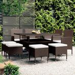 vidaXL 9-delige Tuinset poly rattan bruin, Nieuw, 8 zitplaatsen, Tuinset, Verzenden