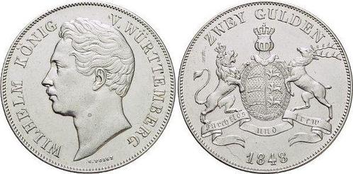 Doppelgulden 1848 Wuerttemberg Wilhelm I 1816-1864, Postzegels en Munten, Munten | Europa | Niet-Euromunten, Verzenden