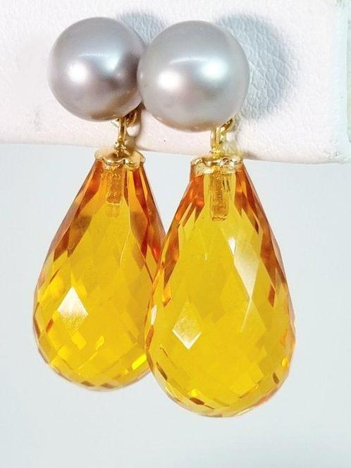 Zonder Minimumprijs - Oorbellen - 18 karaat Geel goud Parel, Sieraden, Tassen en Uiterlijk, Oorbellen