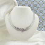 Witgouden visgraat schakel collier met diamant 0,63 ct. |..., Sieraden, Tassen en Uiterlijk, Kettingen, Gebruikt, Overige kleuren