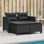 vidaXL Tuinbank 2-zits met voetenbanken poly rattan zwart, Verzenden, Nieuw, Rotan