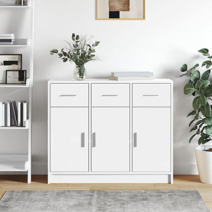 vidaXL Dressoir Wit 91x28x75 cm Bewerkt Hout, Huis en Inrichting, Kasten | Dressoirs, 25 tot 50 cm, Nieuw, 50 tot 100 cm, Overige houtsoorten