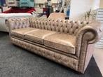 Chesterfield Maarssen Taupe Leer 3.5 Zits Chesterfield Bank, Chesterfield, Rechte bank, Leer, Zo goed als nieuw