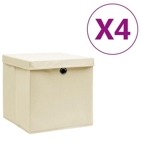 vidaXL Opbergboxen met deksel 4 st 28x28x28 cm crèmekleurig, Huis en Inrichting, Woonaccessoires | Kisten, Nieuw, Verzenden