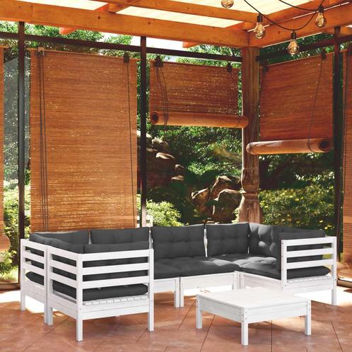 vidaXL 7-delige Loungeset met kussens grenenhout wit, Tuin en Terras, Tuinsets en Loungesets, Loungeset, Nieuw, 7 zitplaatsen