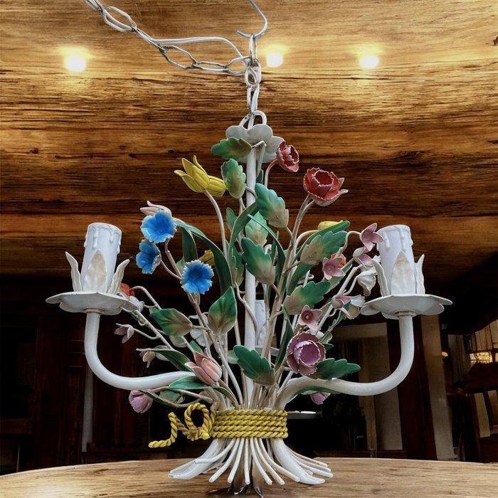 Kroonluchter - Fiorentino in gesmeed ijzer met bloemen, Antiek en Kunst, Kunst | Designobjecten