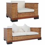 vidaXL 2-delig Bankstel met kussens natuurlijk rattan bruin, Huis en Inrichting, Verzenden, 150 tot 200 cm, Nieuw, Riet of Rotan