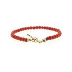 Bloedkoraal kralen armband met gouden slot; Kinderarmband..., Gebruikt, Overige kleuren, Ophalen of Verzenden, Met edelsteen