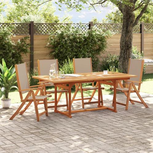 vidaXL 5-delige Tuinset massief acaciahout en textileen, Tuin en Terras, Tuinsets en Loungesets, Tuinset, Nieuw, 4 zitplaatsen