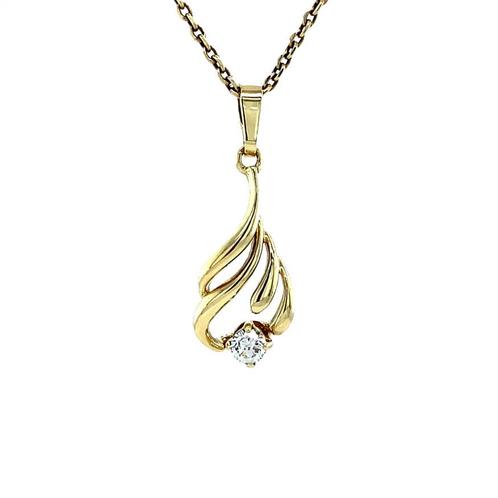 Gouden hanger met zirkonia 14 karaat, Sieraden, Tassen en Uiterlijk, Kettinghangers, Wit, Zo goed als nieuw, Goud, Verzenden