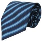 Donkerblauwe stropdas met lichtblauwe strepen 8 cm, Nieuw, Met patroon, Blauw, Losse Blouse Kraagjes
