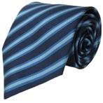 Donkerblauwe stropdas met lichtblauwe strepen 8 cm, Nieuw, Met patroon, Losse Blouse Kraagjes, Verzenden