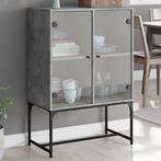 vidaXL Bijzetkast met glazen deuren 69x37x100 cm betongrijs, Verzenden, 100 tot 150 cm, Nieuw, 50 tot 100 cm