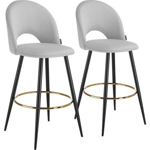 Barkruk Sachel met rugleuning, fluweellook - lichtgrijs / zw, Huis en Inrichting, Barkrukken, Verzenden