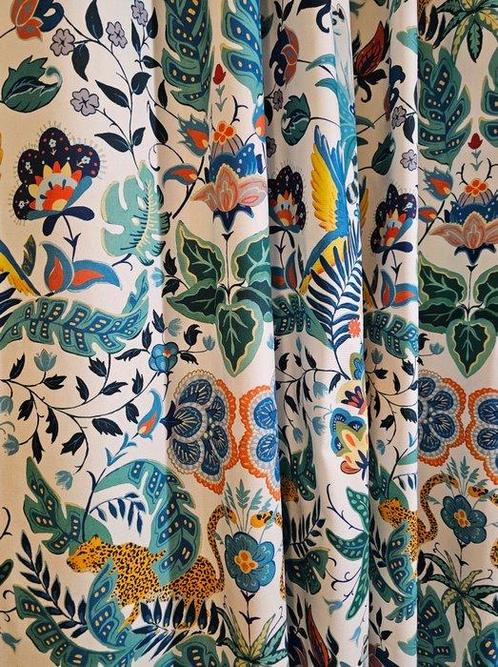 Exclusieve art deco stof met leompjes en papegaaien -, Antiek en Kunst, Antiek | Kleden en Textiel