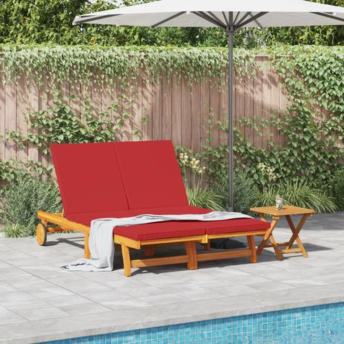 vidaXL Ligstoel dubbel met wielen en kussen massief, Tuin en Terras, Ligbedden, Nieuw, Verzenden