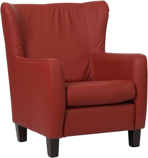 Rode leren landelijke oorstoel - poot hout zwart - Hermes Le, Huis en Inrichting, Fauteuils, 75 tot 100 cm, 75 tot 100 cm, Nieuw