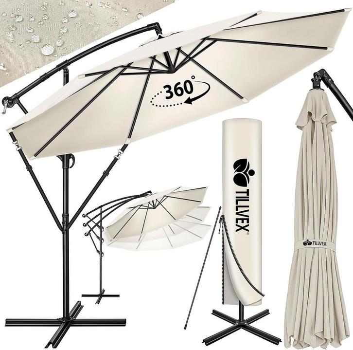 Tillvex® Parasol - Zweefparasol - Ø300cm - 360° Draaibaar -, Tuin en Terras, Parasols, Zo goed als nieuw, Verzenden