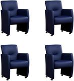 Set van 4 Blauwe leren moderne eetkamerfauteuils - Toledo Le, Huis en Inrichting, Stoelen, Overige kleuren, Nieuw, Leer, Ophalen of Verzenden